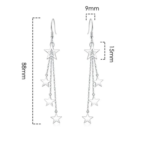 925 Sterling Silver Star Dangle Drop Earrings Celestial Star Boho Earrings - Picture 4 of 4